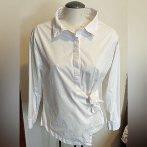 For Me White Cotton Blouse with Bow - Size Large